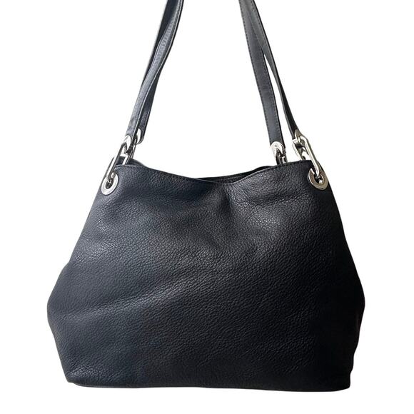 Michael Kors Black Leather Raven Silver Flower Stud Large Shoulder Tote Purse - Picture 6 of 16